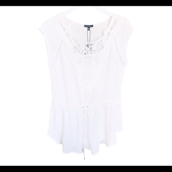NWT DYNAMITE Drop Sleeve Crochet Tunic Top/Blouse With Cap Sleeves Ivory Sz XS/M - Picture 4 of 12